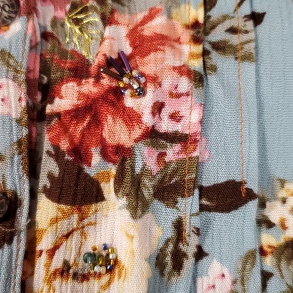 Aratta Silent Journey Floral Flower Blouse Button Down Shirt Velvet Collar Small - Picture 7 of 16
